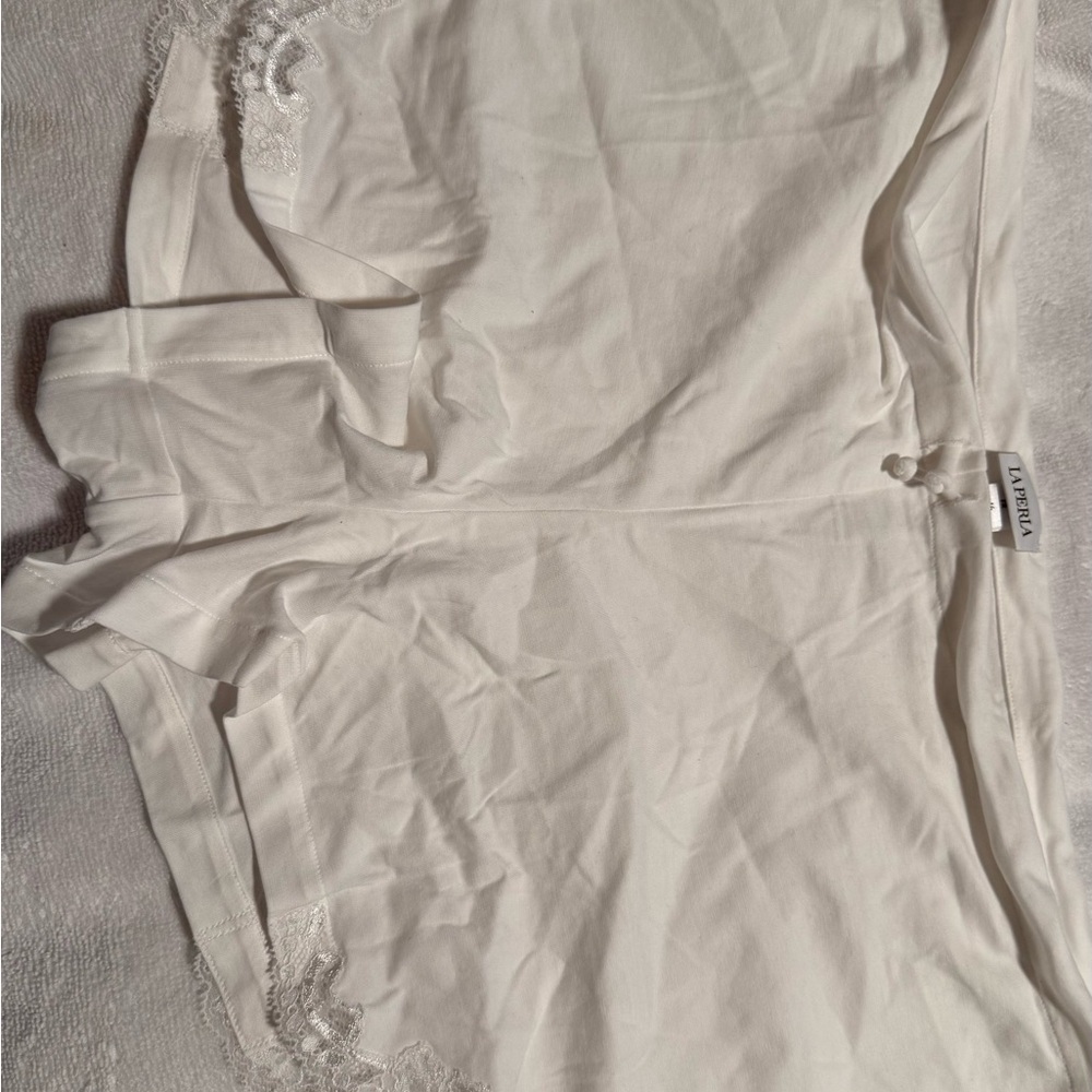 La Perla White Lace Trim Pajamas shorts